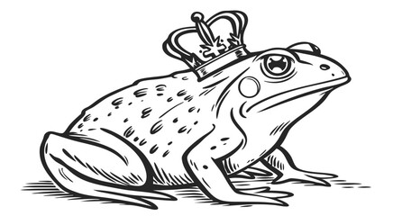 Whimsical Black and White Frog Prince Sketch with Crown