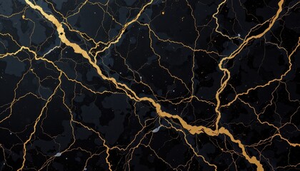 Abstract Black and Gold Marble Texture High Resolution Image showing intricate gold veins on a dark background