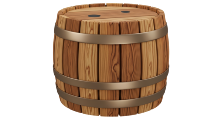 Isolated Wood Barrel with Metal Bands