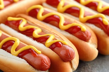 Hot Dog with ketchup and mustard. Generative Ai