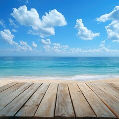 Nautical Table. Wooden Table on Beach with Ships in the Background