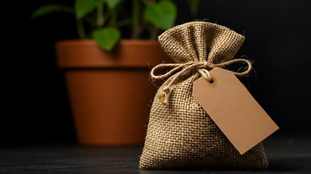 Burlap sack with tag