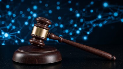 Cyber Law and Justice Gavel on Digital Network Background