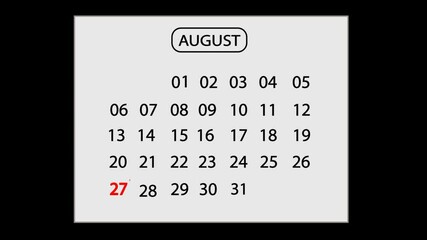 27 August Calendar Animation with Smooth Motion Graphics – Highlight Special Date.