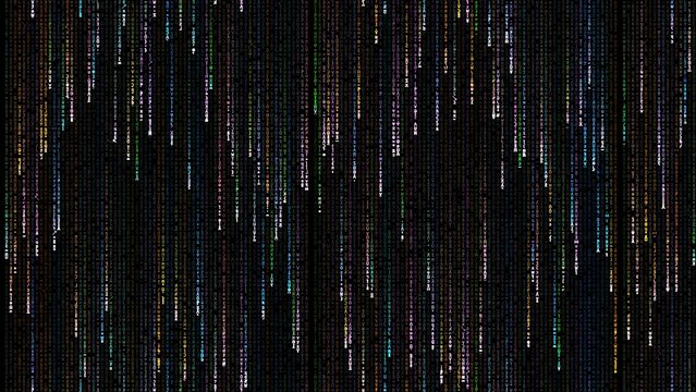 Abstract digital rain background, falling matrix data stream, dark glitch texture with vertical light trails, futuristic technology wallpaper