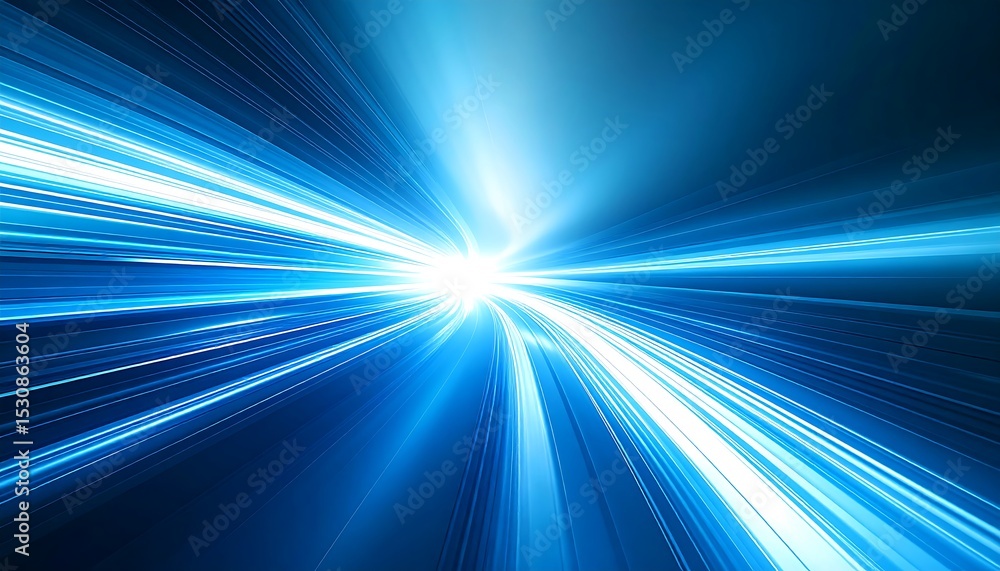 Poster an abstract background of blue and white light trails, creating a dynamic sense of high-speed motion