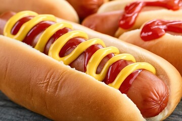 Hot Dog with ketchup and mustard. Generative Ai