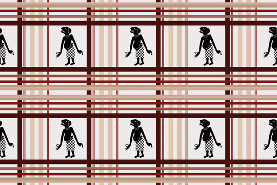Nang Talung Seamless Vector Pattern. Traditional Thai Shadow Puppet Art Featuring Ai Theng for Fabric, Wallpaper, and Cultural Design.