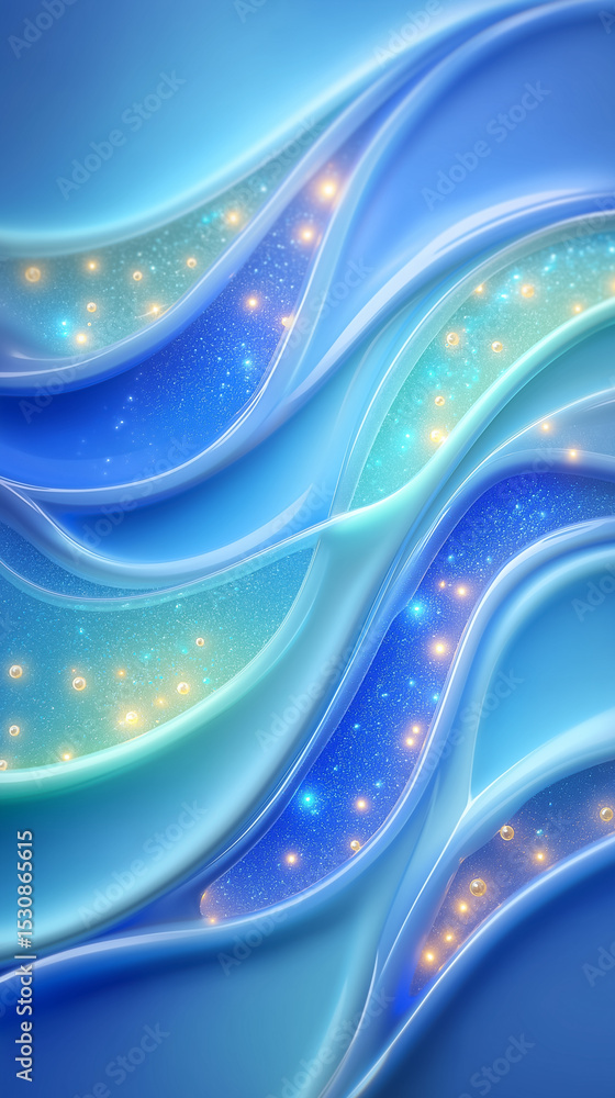 Aufkleber abstract wavy patterns in shades of blue and aqua with glowing stars create a tranquil setting. conc