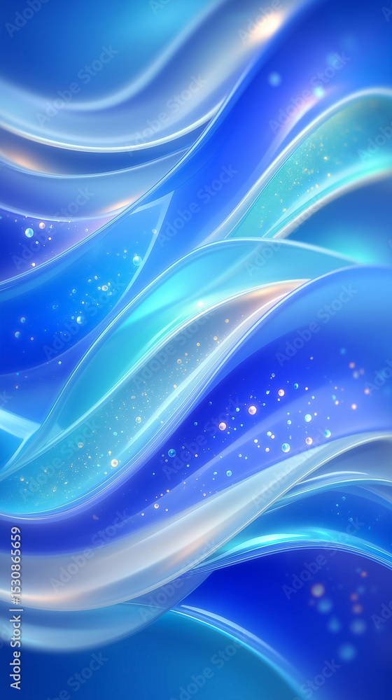 Poster flowing abstract waves in vibrant blue hues with shimmering accents create a tranquil atmosphere. th