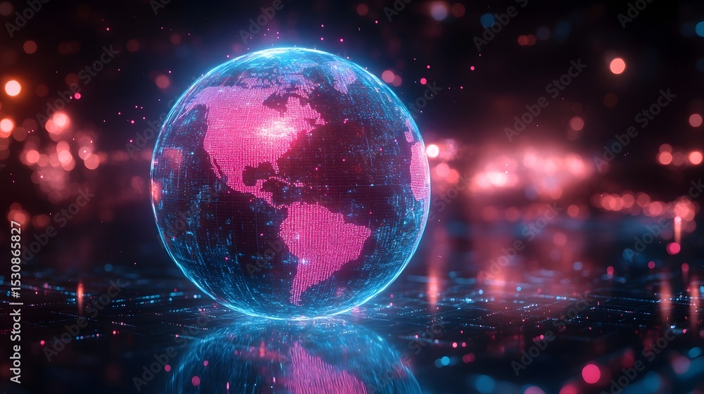 Poster a futuristic digital representation of the earth as a hologram projecting visualized gender data in 