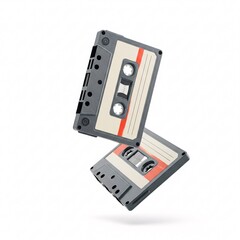Obraz premium Classic compact cassettes with blank labels, freely floating in the air,