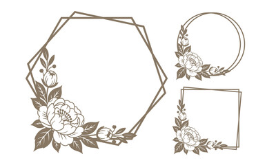 Floral frames collection. Monogram frames with peony flowers. Elegant and delicate florals.