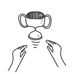 human hand trying to reach the trophy cup floating in the air