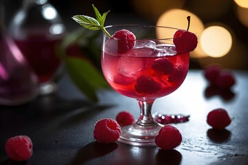 Refreshing Raspberry Bellini with Fresh Berries and Mint