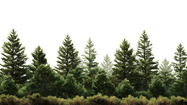 spruce forests, dense pine trees, lush green foliage on transparent background PNG - Powered by Adobe