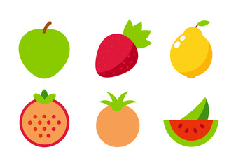 Six colorful flat fruit icons illustration