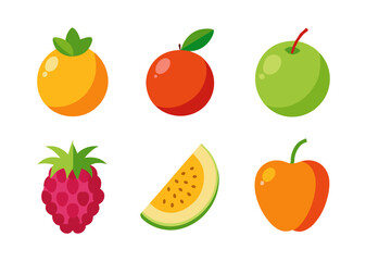 Six colorful flat fruit icons set