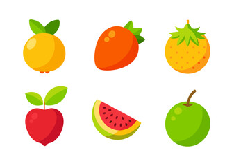 Flat design fruit icons set illustration