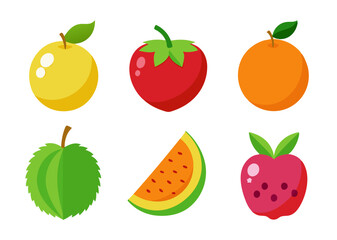 Six colorful flat fruit icons illustration