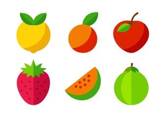 Flat design icons of six different fruits