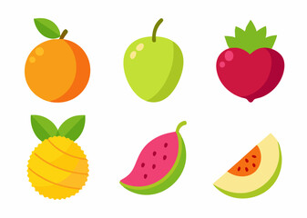 Six colorful flat fruit icons illustration