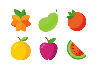 Flat design fruit icons set apple pear tomato watermelon and more