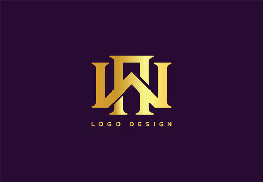 Elegant golden WN monogram logo design with luxurious metallic gradient on dark background, ideal for premium branding, corporate identity, or luxury business projects