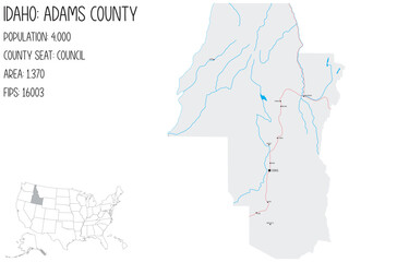 Large and detailed map of Adams County in Idaho, USA.