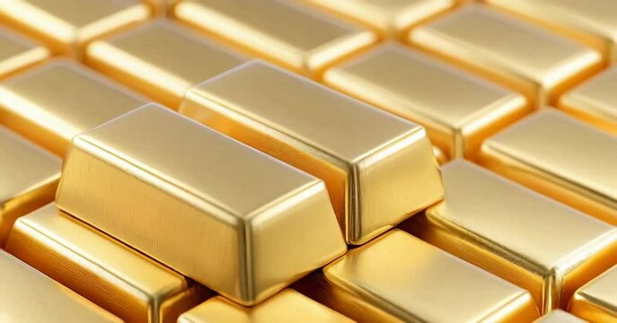 Shiny gold bars stacked closely together, highlighting their metallic luster and value.