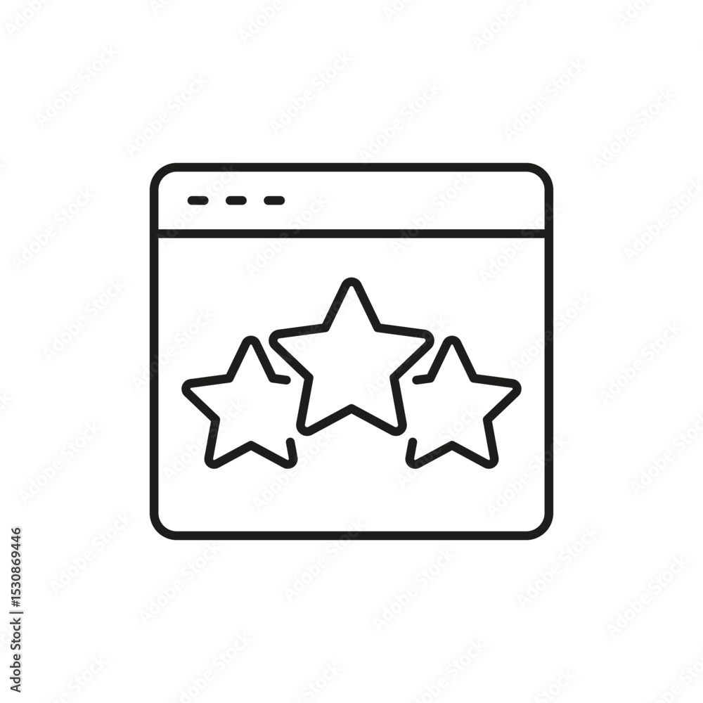 Poster web page with stars line icon. online rating and review system outline symbol. customer feedback and