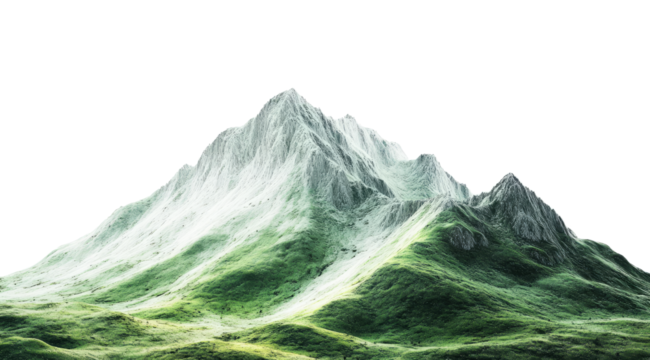 Green and Rocky Mountain Peaks Isolated on a White Background