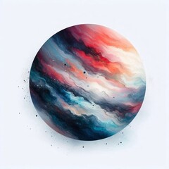 Colorful Cosmic Planets Painted with Watercolor. AI generated illustration