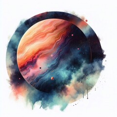 Stylized Watercolor Solar Planets on White Space. AI generated illustration
