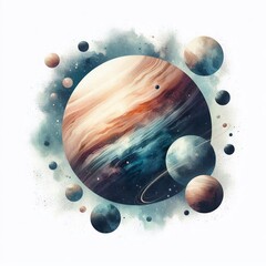Watercolor Planet Collection on White Background. AI generated illustration