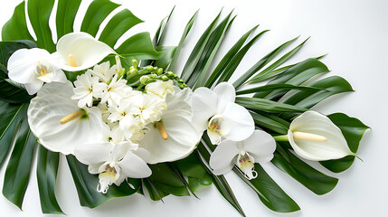 Tropical Flower Mix with Orchids & Monstera on White