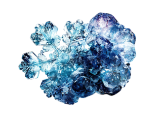 Detailed close-up of a crystalline blue snowflake