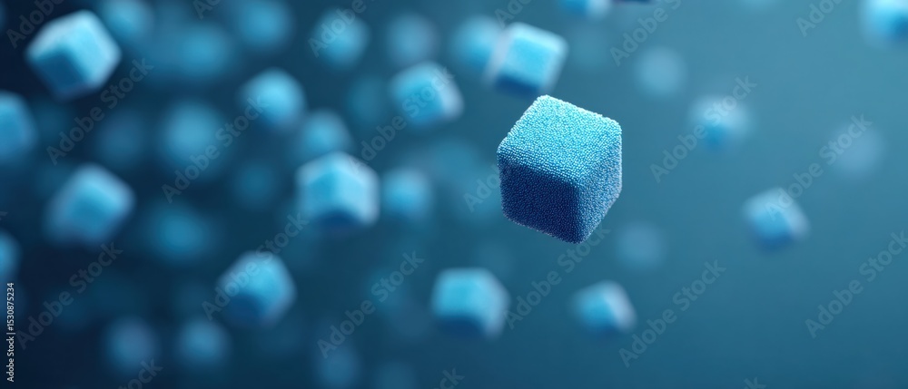 Aufkleber floating blue cubes digital space 3d render abstract environment close-up view modern technology con