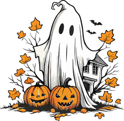 Spooky halloween design elements bats pumpkins and more