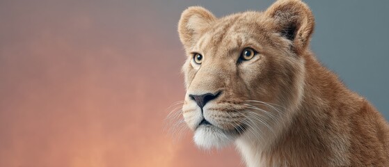 Obraz premium Majestic lioness portrait studio setting high-quality photography soft background close-up view wildlife beauty