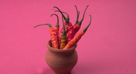 Fresh long Indian green and red chillies on beautiful background. Organic Indian spices for hot and...