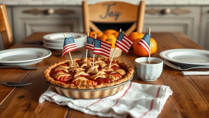 Patriotic American Apple Pie with Small Flags
