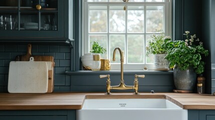 Dark kitchen with window
