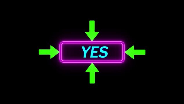 Text YES cc Bender effect neon frame animation. up, down, left, and right directional and pointing solid arrow icon four side arrow direction sign animation.
