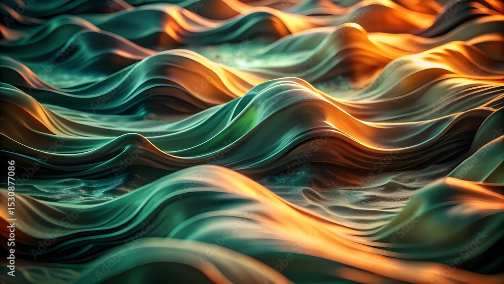 Poster generate an abstract image featuring soft, flowing, teal and amber waves a digital art exploration o