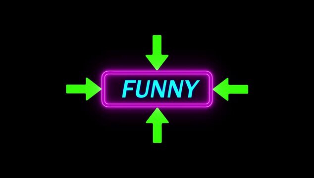 Text FUNNY cc Bender effect neon frame animation. up, down, left, and right directional and pointing solid arrow icon four side arrow direction sign animation.