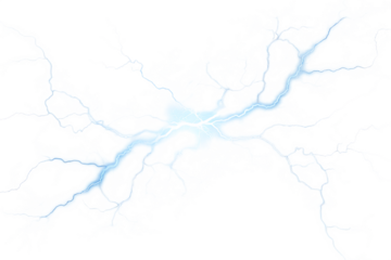 powerful electric lightning bolt with bright blue isolated on white background PNG