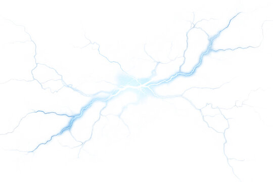 powerful electric lightning bolt with bright blue isolated on white background PNG