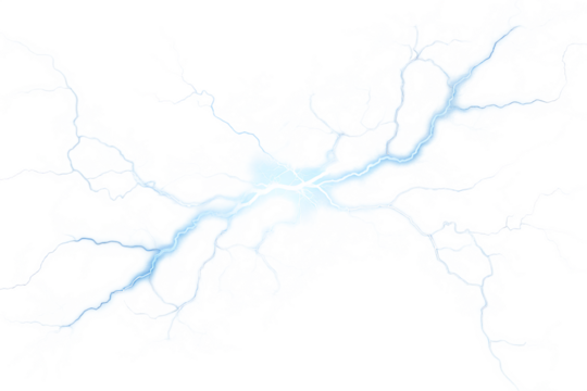 powerful electric lightning bolt with bright blue isolated on white background PNG