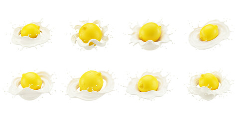 Lemon Splash: A vibrant display of lemons immersed in a creamy liquid, showcasing the zestful interplay of citrus and refreshing elegance.